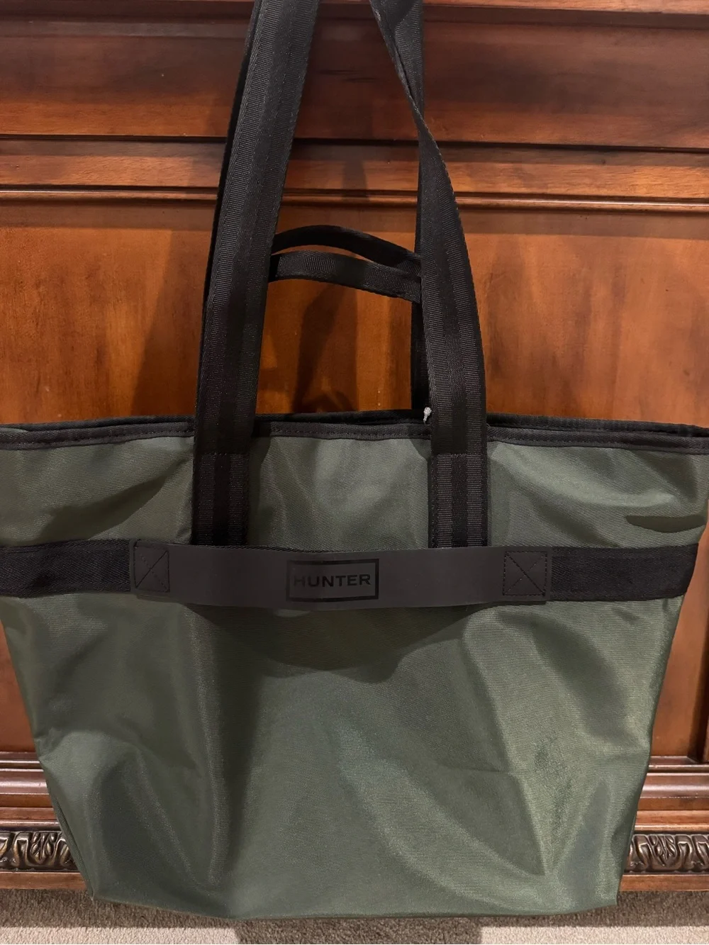 Hunter Olive Green Tote Bag with Black Straps